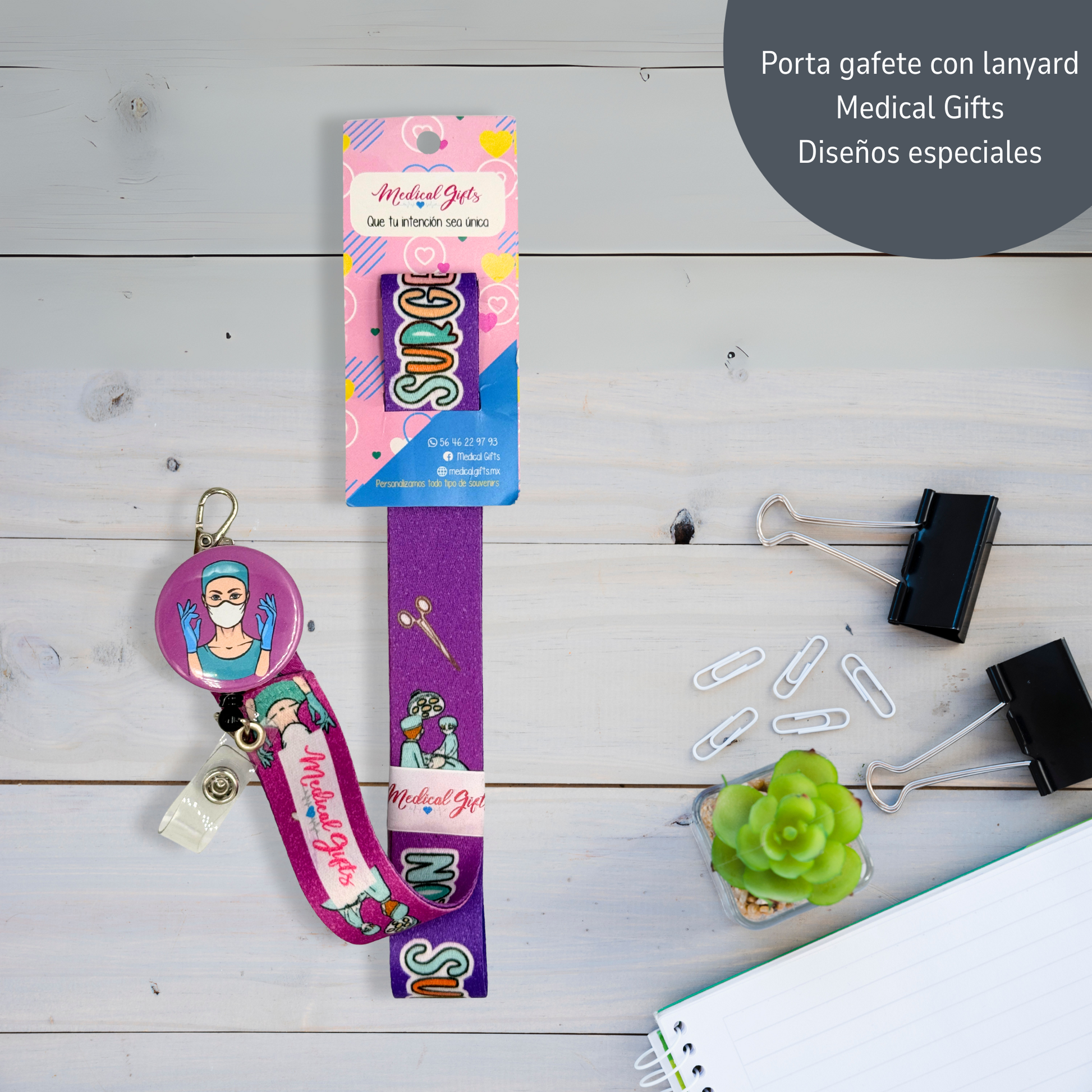 Portagafete con Lanyard  - Diseño Doc. Morado